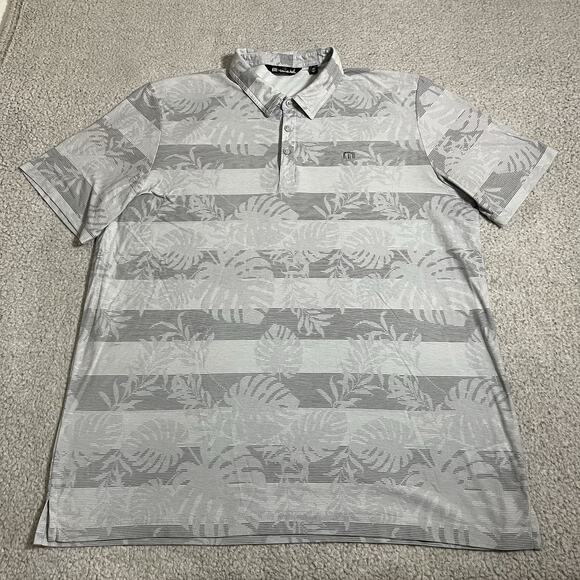 Travis Mathew Polo Shirt Mens 2XL Floral Palm Print Performance Golf Stretch - Picture 2 of 8